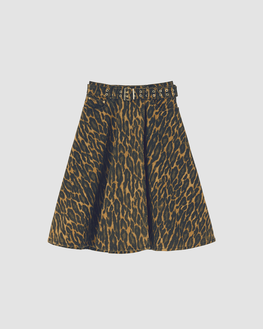 Skirt Midi Wrap Denim Leopard