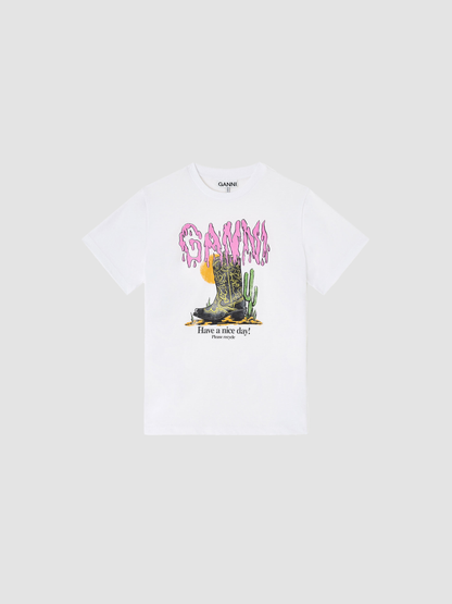 T-shirt Jersey Western Boot Print White