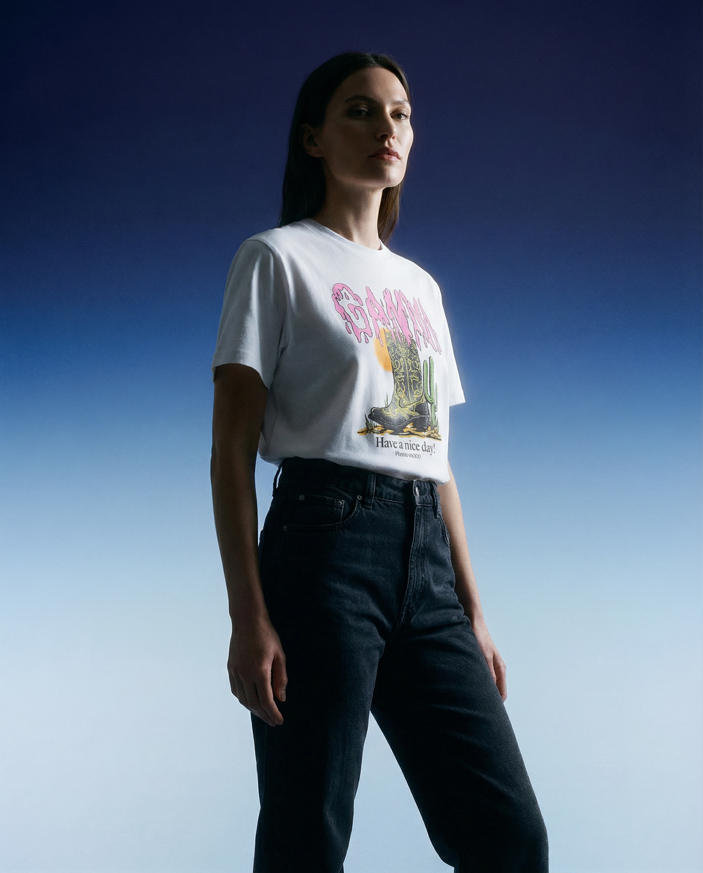 T-shirt Jersey Western Boot Print White