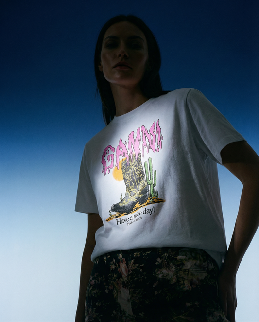 T-shirt Jersey Western Boot Print White