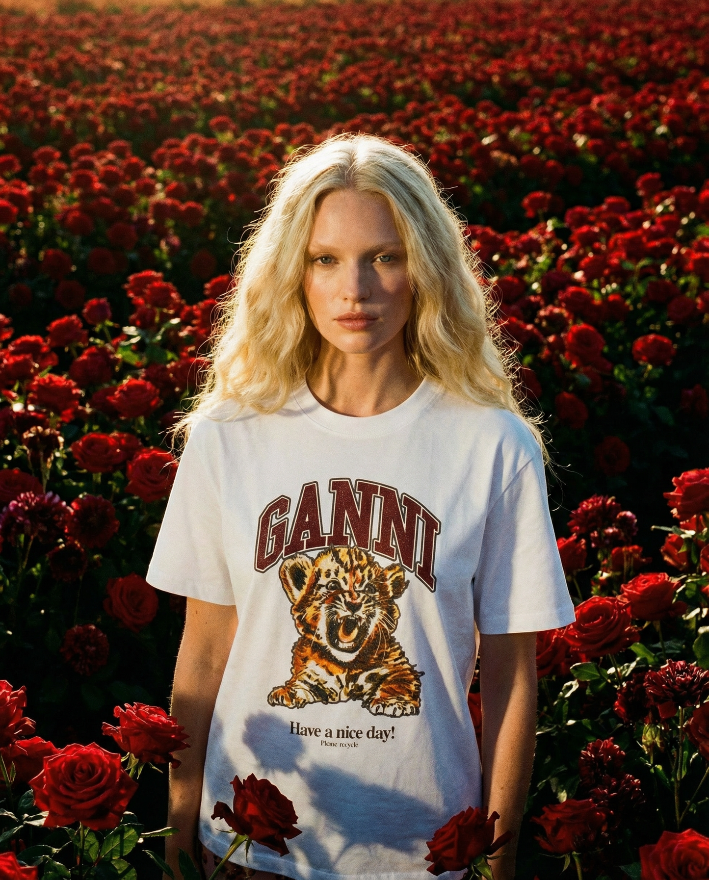 T-shirt Tiger Beaded White