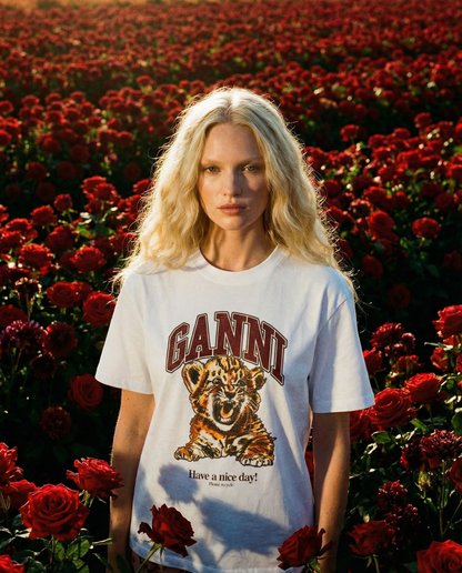 T-shirt Tiger Beaded White