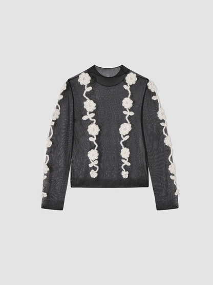 Top Flower Crochet Black & White