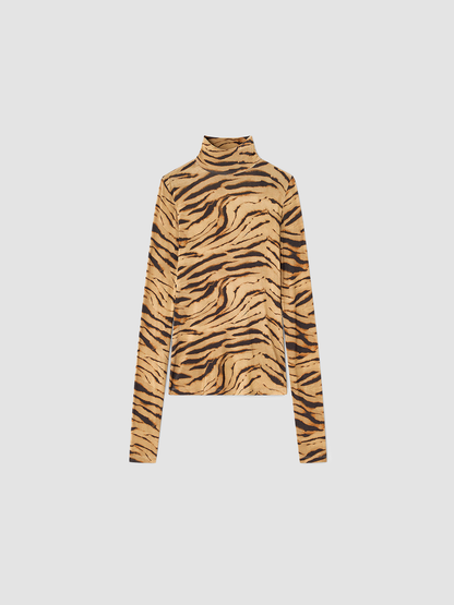 Top Shiny Turtleneck Zebra Print