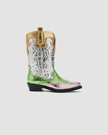 Western Boots Embroidered Metallic Mix