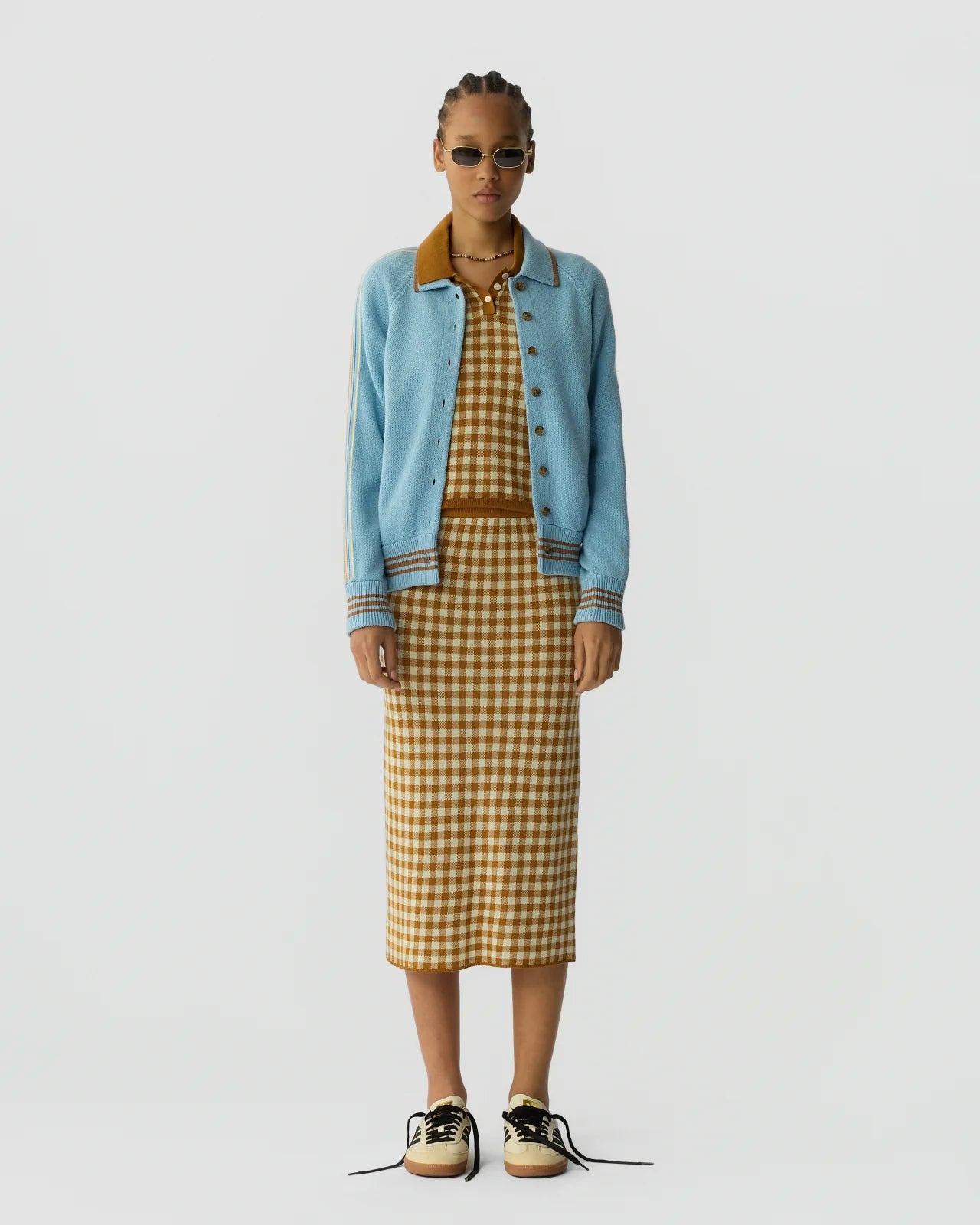 Skirt Gingham Long Checkered Brown