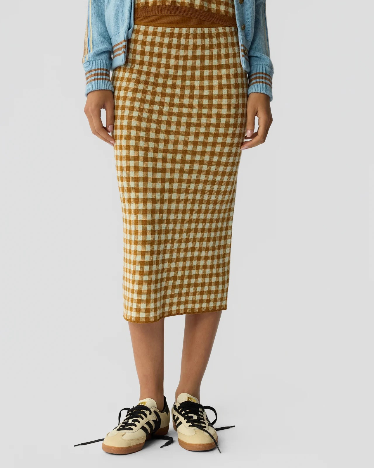 Skirt Gingham Long Checkered Brown