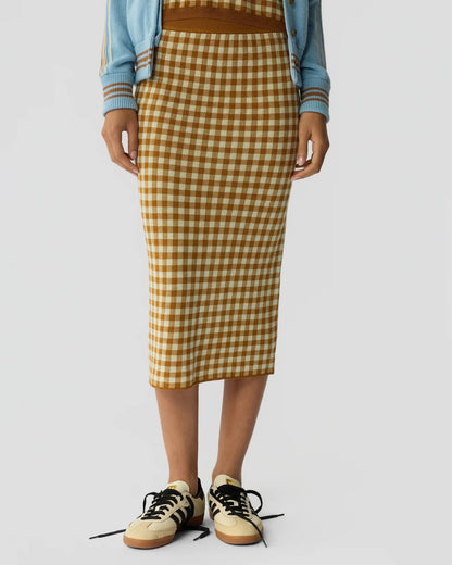 Skirt Gingham Long Checkered Brown