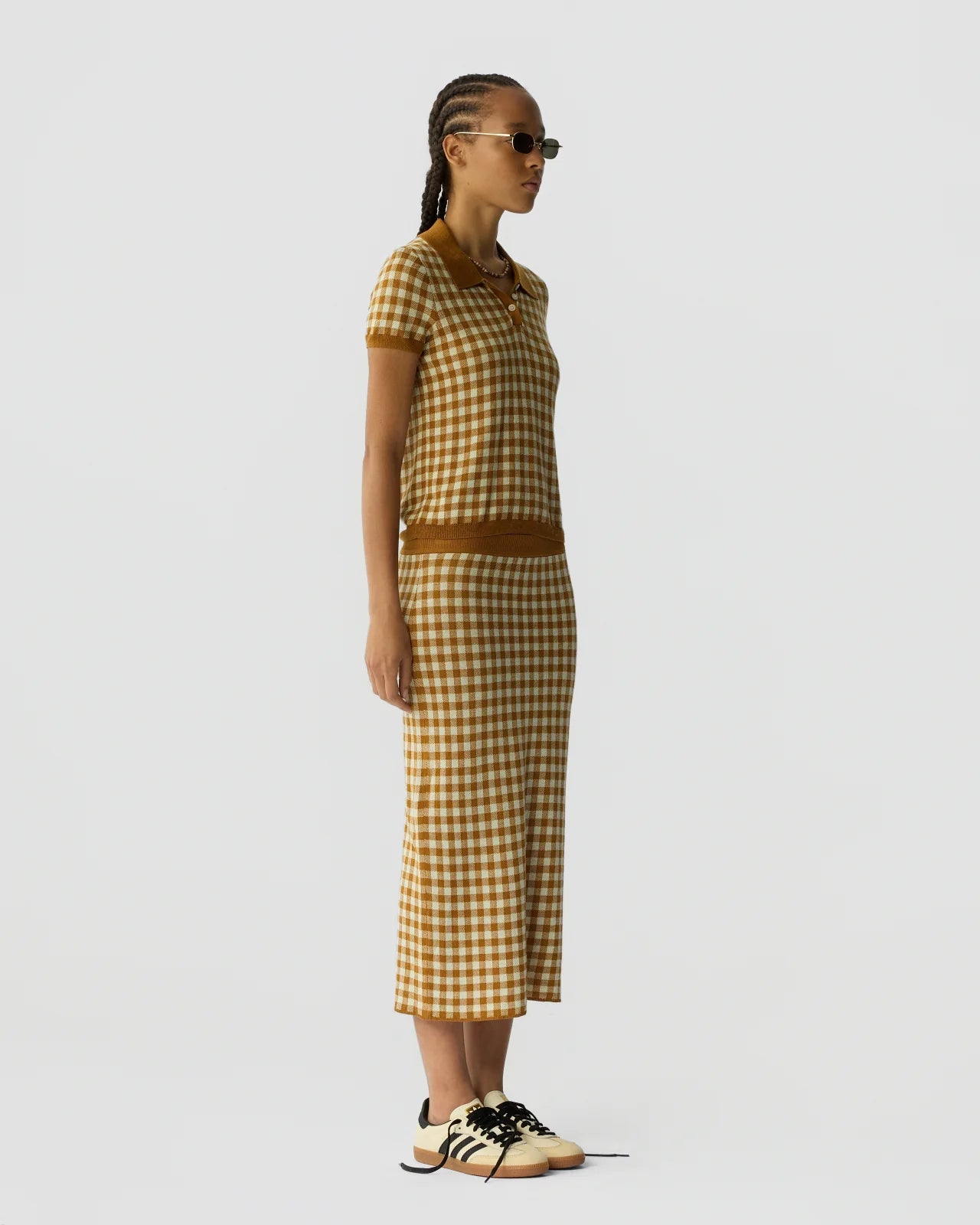 Skirt Gingham Long Checkered Brown
