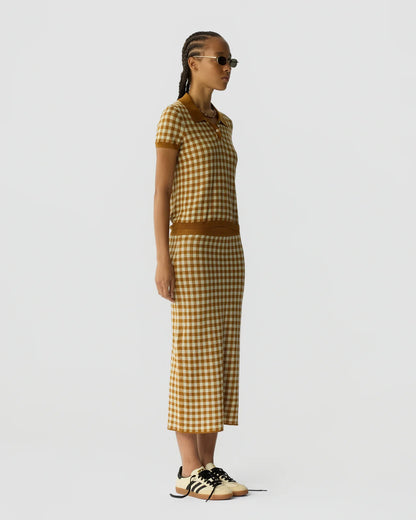 Skirt Gingham Long Checkered Brown