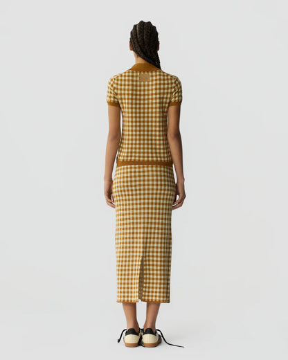 Skirt Gingham Long Checkered Brown