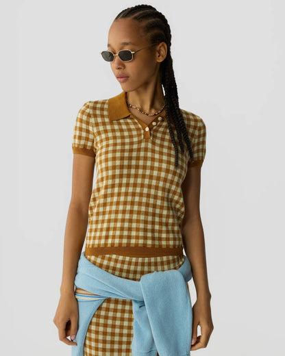 Polo Gingham Checkered Brown