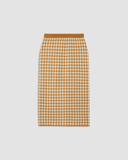Skirt Gingham Long Checkered Brown