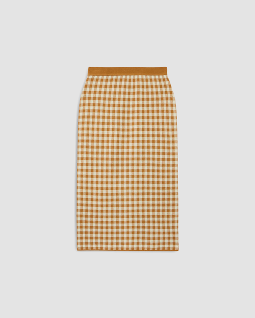 Skirt Gingham Long Checkered Brown