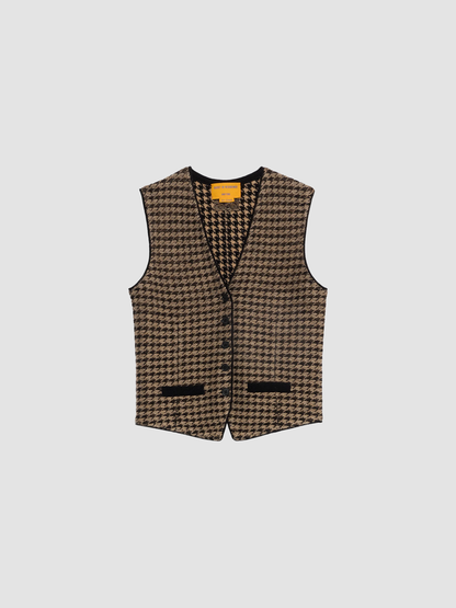 Vest Houndstooth Tailored Black & Dune