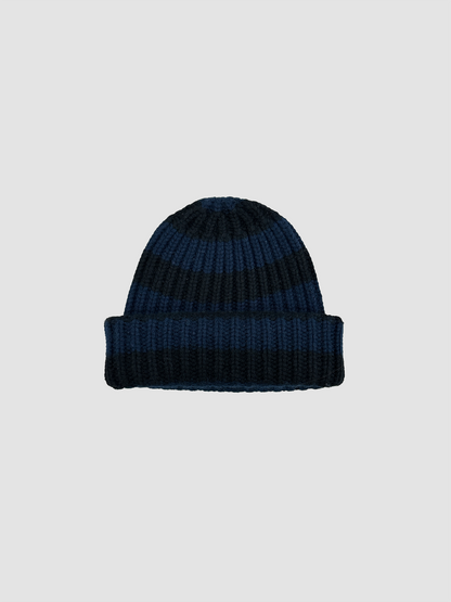 Cashmere Beanie Striped Black & Blue