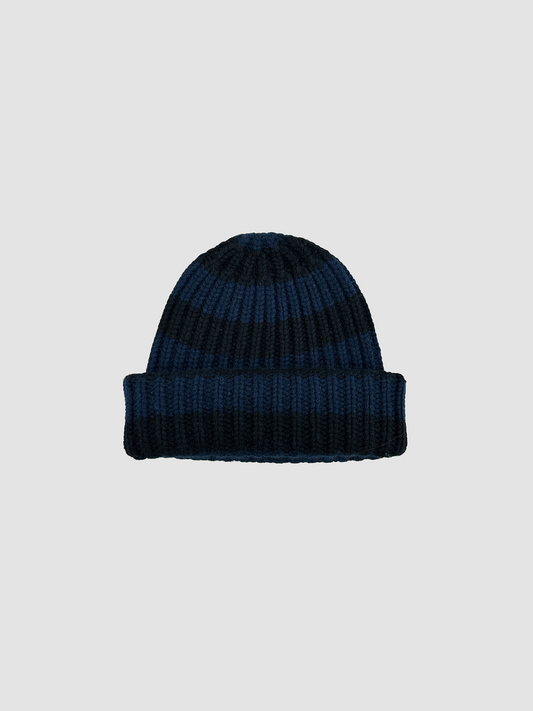 Cashmere Beanie Striped Black & Blue