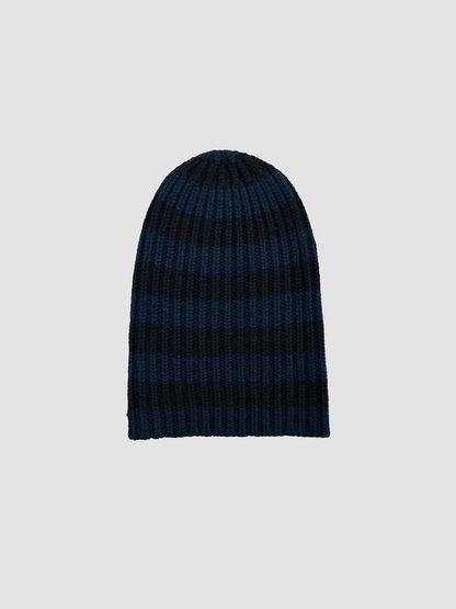 Cashmere Beanie Striped Black & Blue