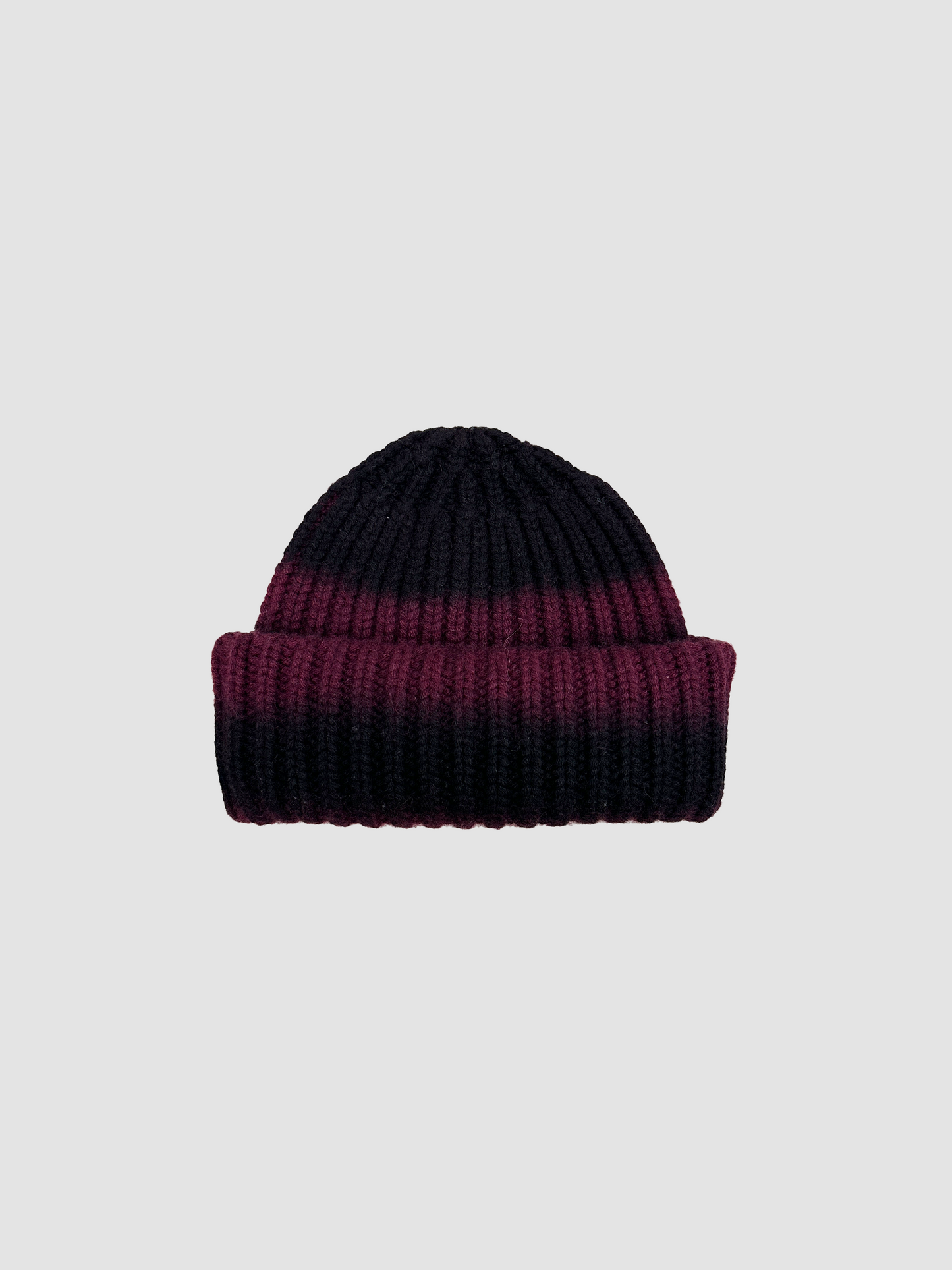 Cashmere Beanie Striped Black & Burgundy