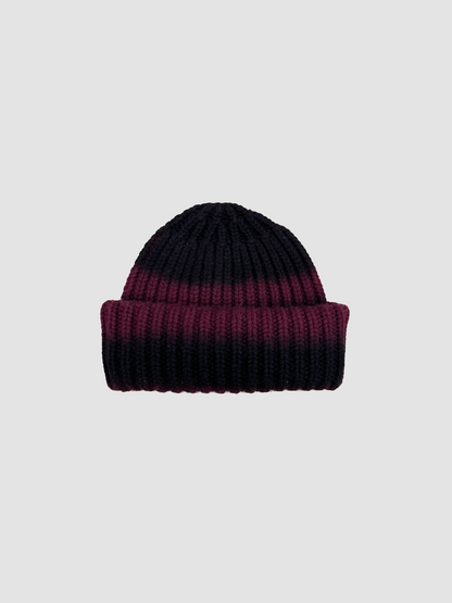 Cashmere Beanie Striped Black & Burgundy