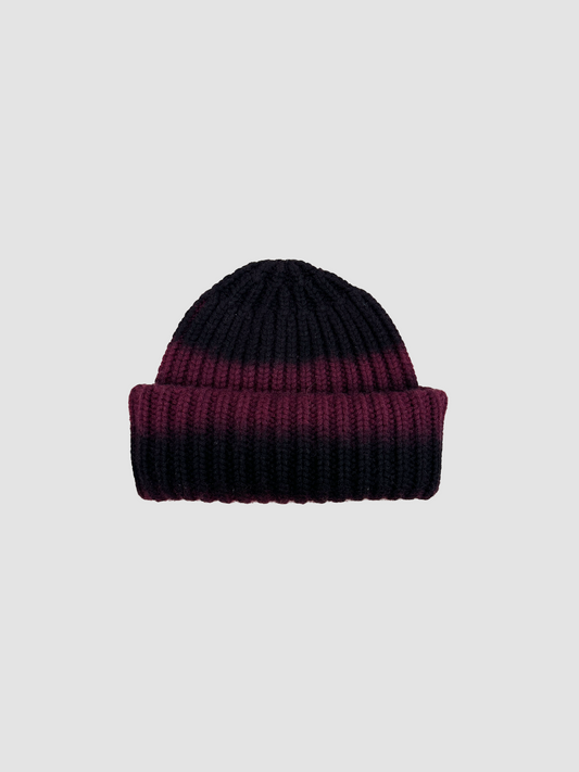 Cashmere Beanie Striped Black & Burgundy