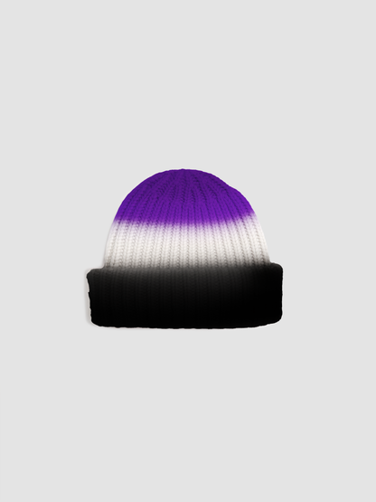 Cashmere Beanie Tricolor Black & Off White & Purple