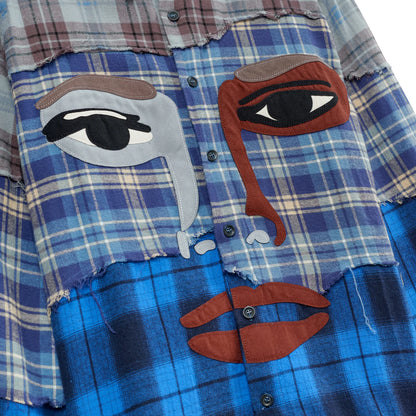 Shirt Flannel Face Patchworked Blue