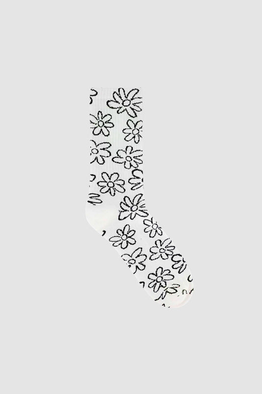 Socks Flowers Allover White