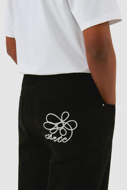 Pants Embroidery Pocket Black