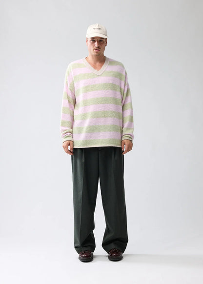 Sweater V-neck Green/Pink Stripes