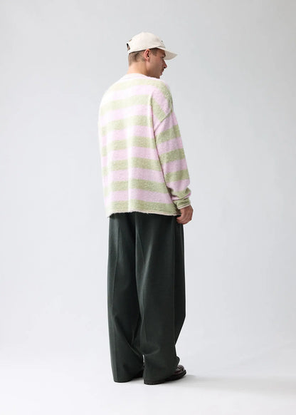 Sweater V-neck Green/Pink Stripes