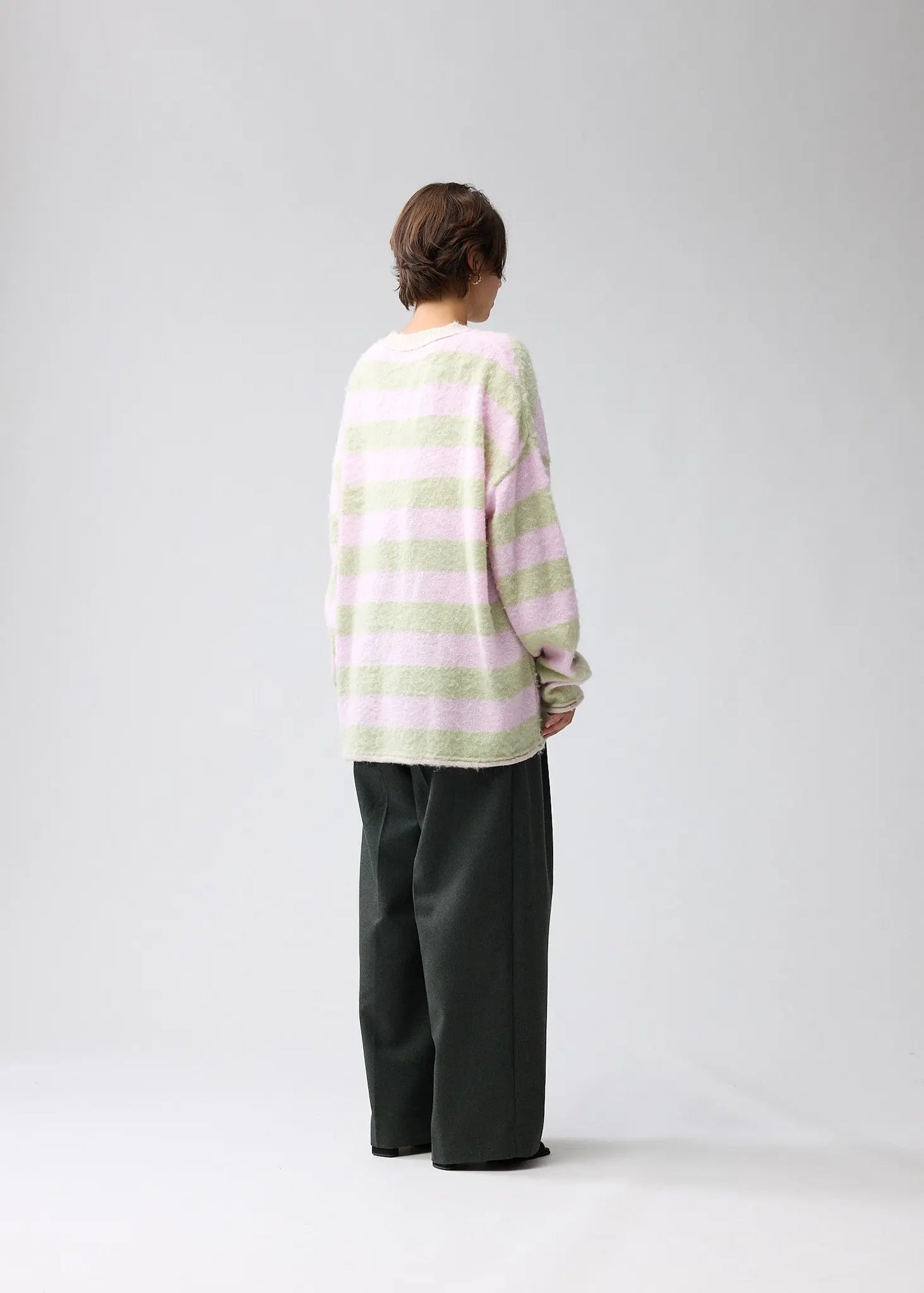 Sweater V-neck Green/Pink Stripes