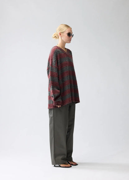 Sweater V-neck Antra/Brown Stripes