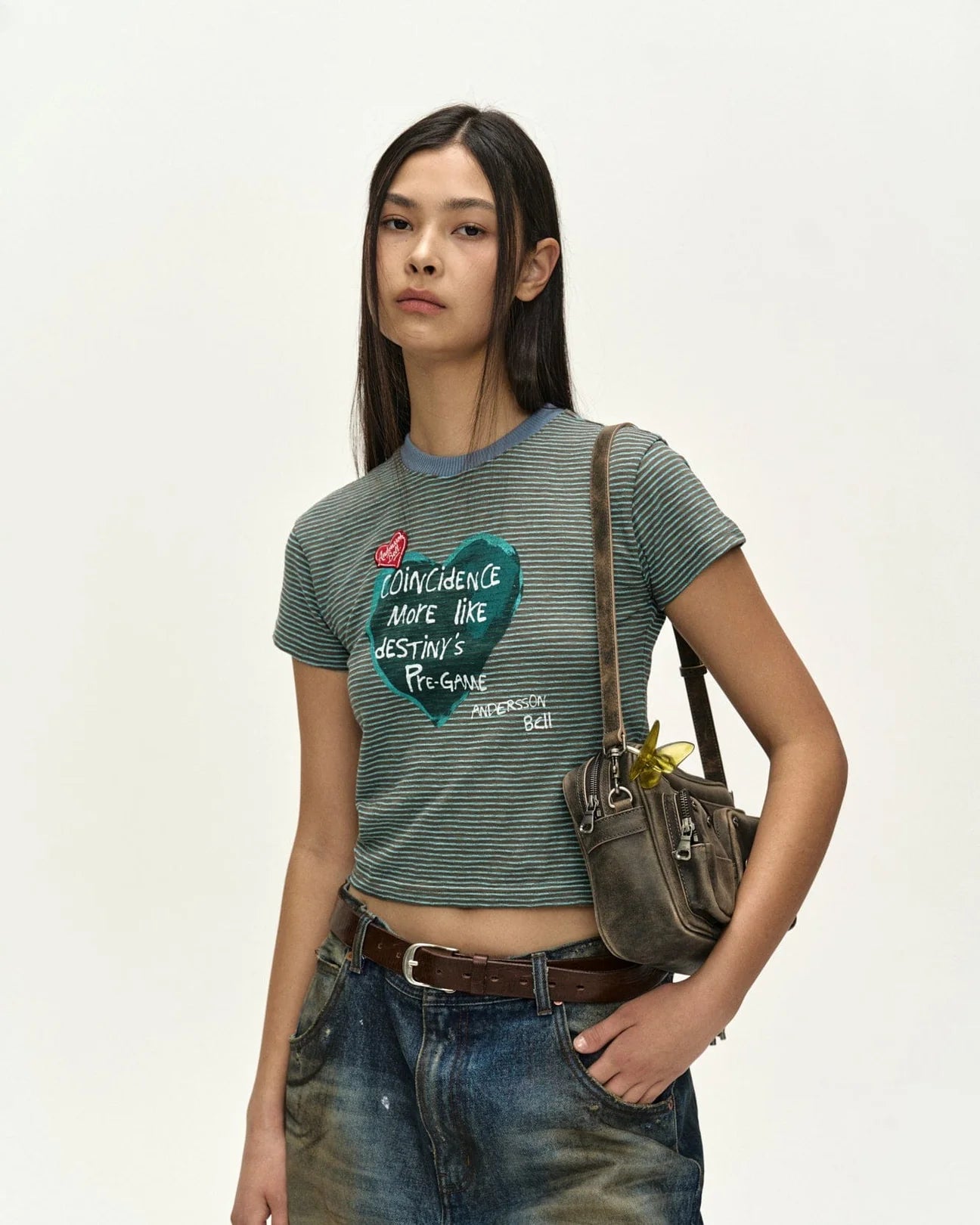 T-shirt Heart Message Stripe Choco Mint