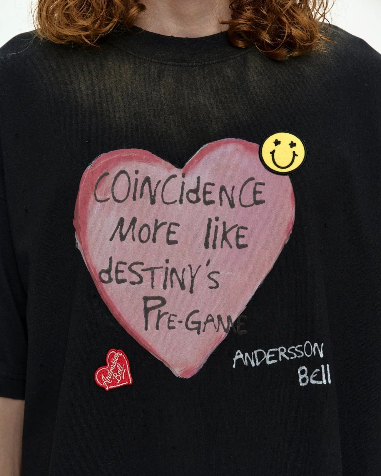 T-shirt Spray Washed Heart Message Black