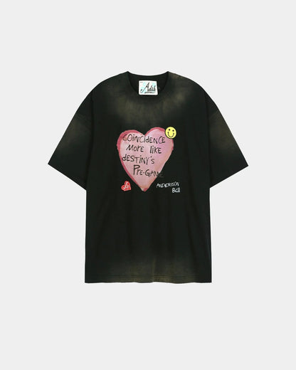 T-shirt Spray Washed Heart Message Black