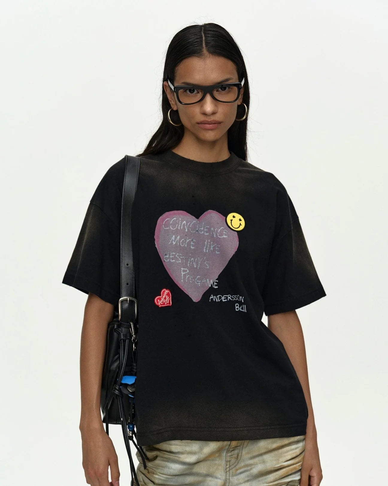 T-shirt Spray Washed Heart Message Black