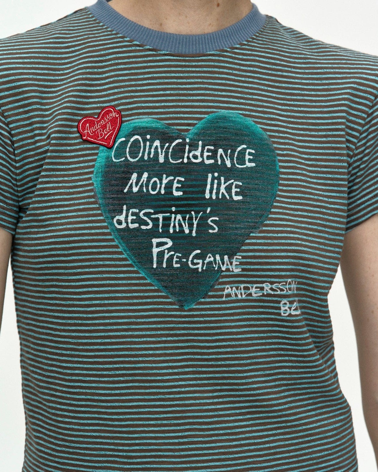 T-shirt Heart Message Stripe Choco Mint