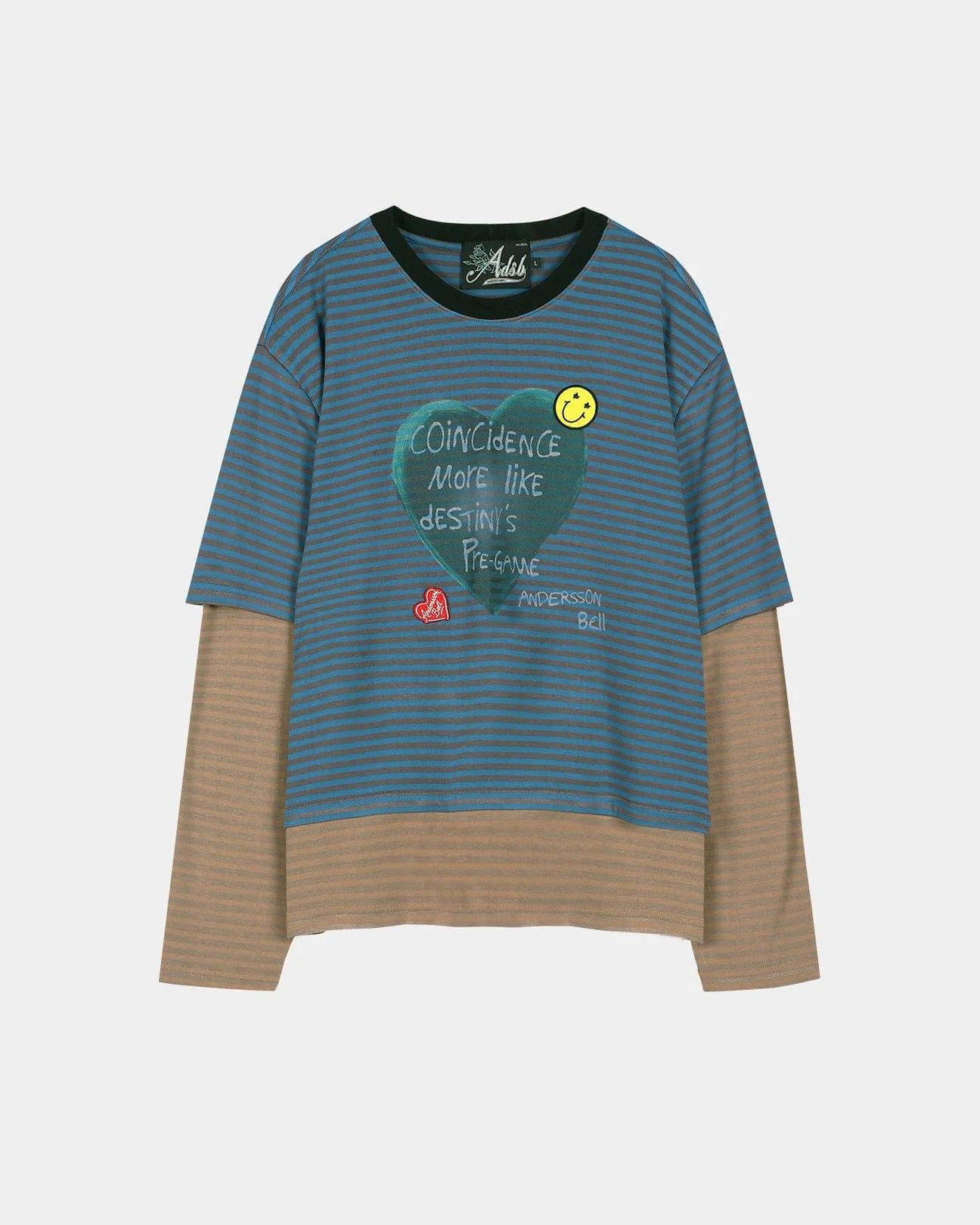 T-shirt Heart Message Stripe Layered Blue
