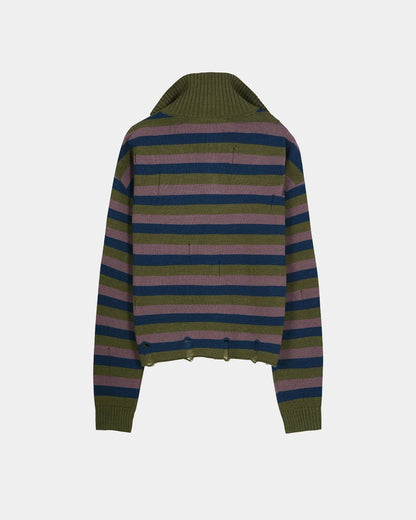 Sweater Double Layered Half Zip Purple Khaki