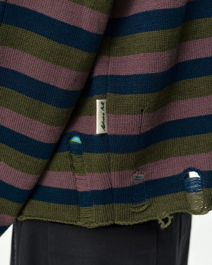 Sweater Double Layered Half Zip Purple Khaki