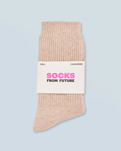 Socks 100% Cashmere Mid-High Beige