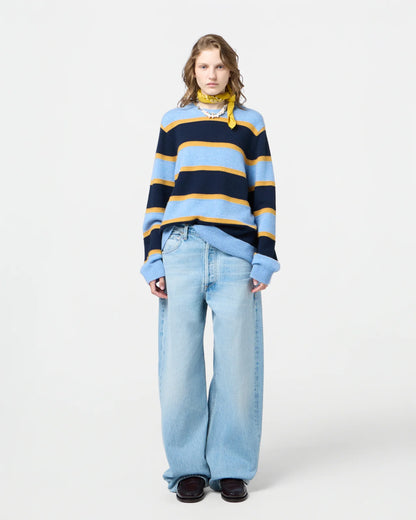 Sweater Stripe Crew Heather Blue