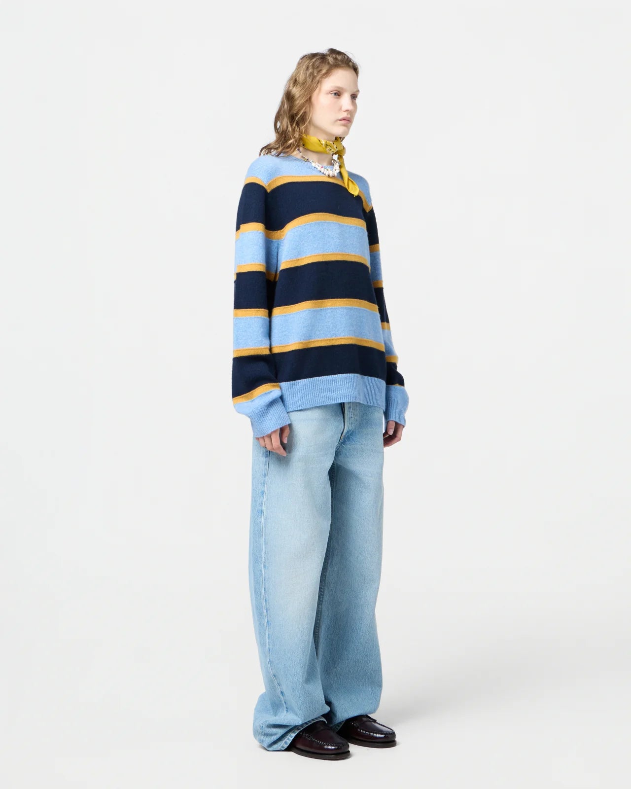 Sweater Stripe Crew Heather Blue