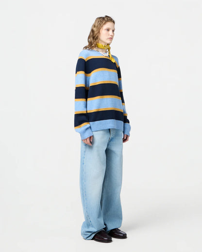 Sweater Stripe Crew Heather Blue