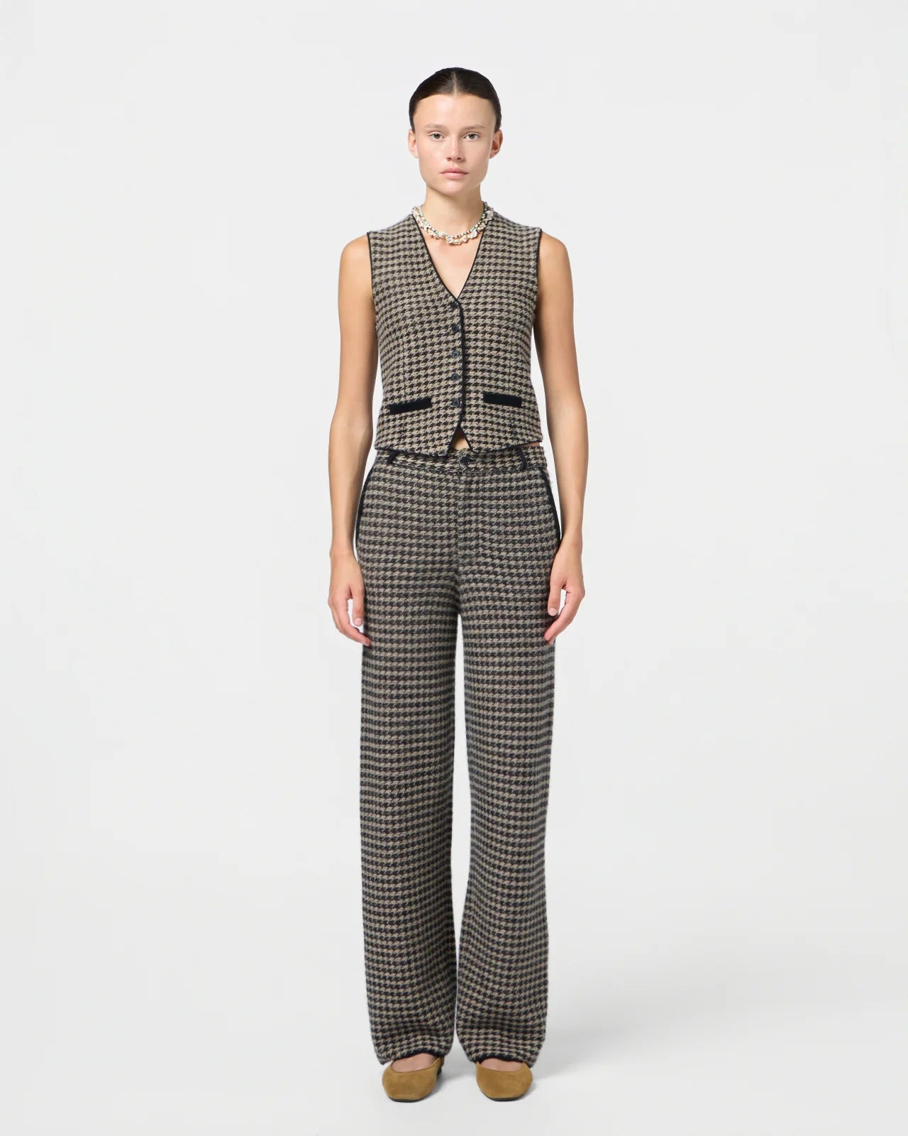 Pants Houndstooth Tailored Black & Dune