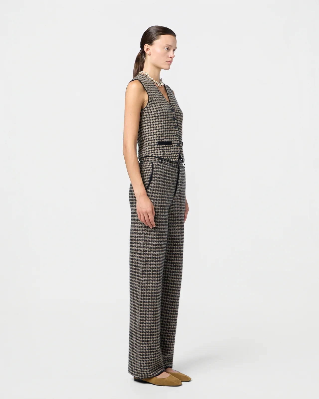 Vest Houndstooth Tailored Black & Dune