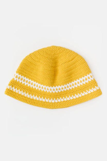 Hat Bucket Knitted Yellow&White