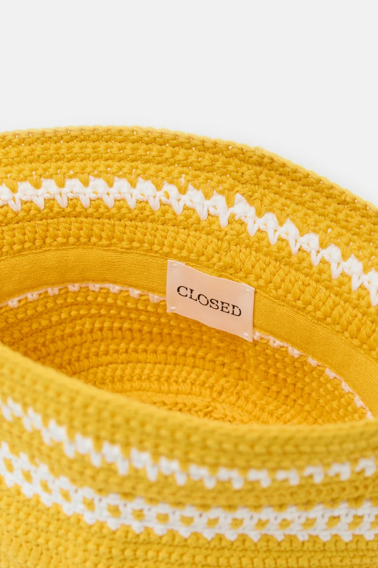 Hat Bucket Knitted Yellow&White