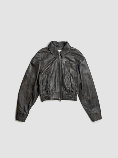 Jacket Washed Leather Bomber Black